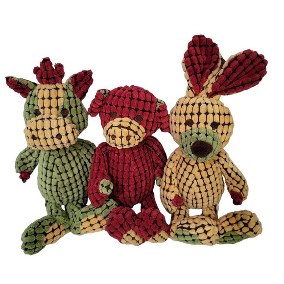 dog toy set of 3 squeak toys rabbit, giraffe pig yellow red green - Picture 2 of 3
